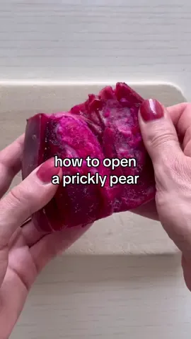 how to open a prickly pear✨ what do you want to see next? #cuisinebykatie #howto #pricklypear #cactusfruit #kitchentips 