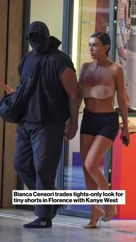 #BiancaCensori trades tights-only look for tiny shorts in Florence with #KanyeWest