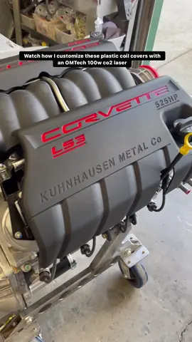 I’ve been having a blast finding all sorts of uses for my @omtechlaser 100w CO2 laser around the hotrod shop to share with you. Case and point, this LS3 525hp didn’t have any branding to tell folks it’s not just the boring 430hp version but the spicy one. So, I figured $68 for a new coil cover wasn’t to much of a risk to find out if I could laser engrave them. It turns out you can, and it does a killer job of it! If you’re considering one of these machines there’s a link in my bio to check them out! My model is MF2028-100 and my settings for this task are 20% power for two passes at 100 mm/s! Go burn something yourselves 🤙🏻 #ad #omtech #omtechlaser #hotrod #fabrication #laser #co2laser #hotrodshop #solidworks #lightburnsoftware #designengineering #kuhnhausenmetalconcepts #chevy #chevrolet #ls3 #ls3525hp #car #cars