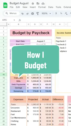 This is how I budget every month. #spreadsheet #GoogleSheets #Budget #familyfinances #BudgetingTool #FinancialGoals #ExpenseTracking #SaveMoney 