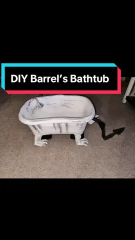 Fun and easy way to make Barrel’s bathtub 🛁 I used furniture holders to hold up the tub since it was heavier after putting the joint compound on it #nightmarebeforechristmas #barrelsbathtub #lockshockandbarrel #halloween #halloweendecor #TimBurton #halloweendecorations #halloweendiy #DIY #fyp 