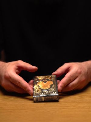 What’s your favorite sound? For us, it’s the sound of that shuffle! (eye heart emoji)  Purchase Disney Mickey Mouse Inspired Black and Gold Playing Cards at BicycleCards.com now! #Disney #BicycleCards #asmr #asmrunpacking #asmrcardtrick #cardtrick #asmrcardshuffle
