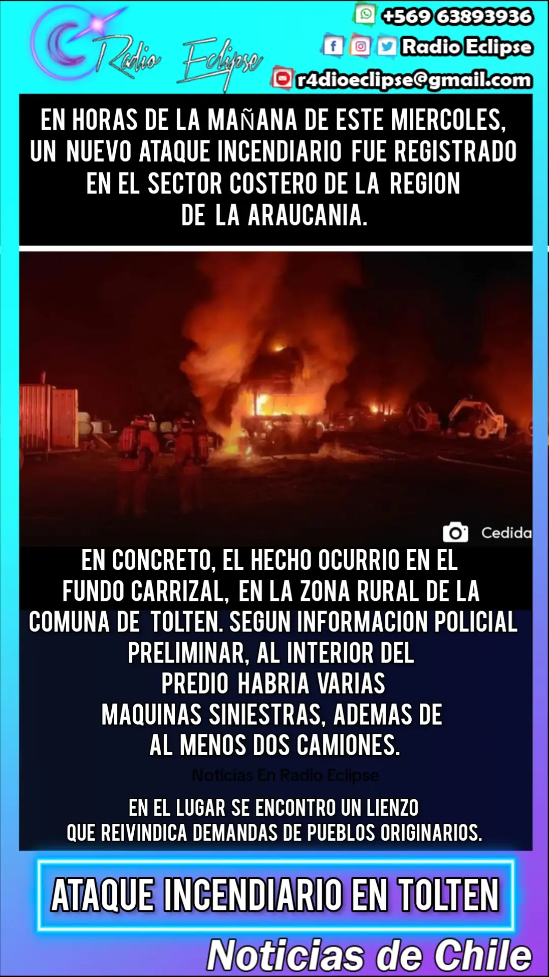 Radio Eclipse En Quilicura 🎶📻 De Chile 🇨🇱 Para El Mundo 🌐 #Araucania #Incendio  #Ataque #Tolten 