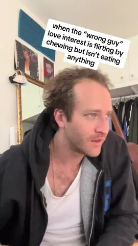 when the bad guy love interest is chewing but not eating anything 