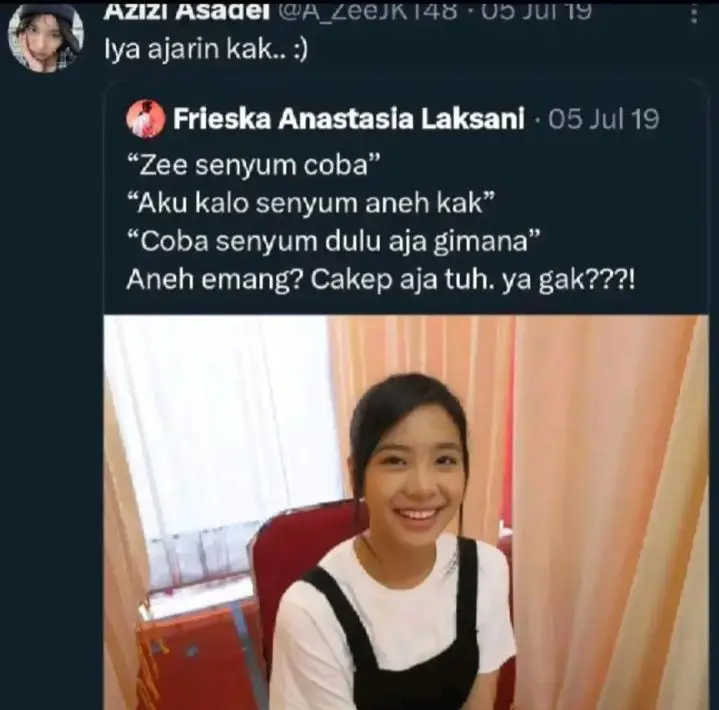 disuruh diajarin senyum malah berujung bikin orang lain mleyot dengan senyumannya:))) #fyp #fypage #xyzbca #jkt48 #jkt48newera #zeejkt48🦖 