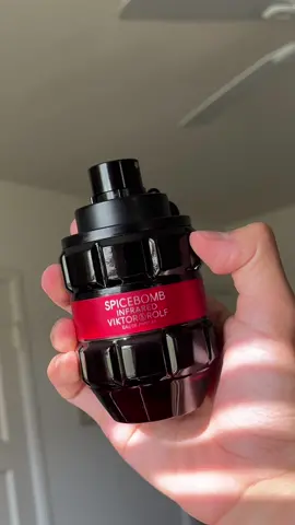 oooh spicy 🥵🔥 a sensual cologne for men with an explosion of spices built around a leather heart and a woody fragrance base. this is an iconic cologne bottle with a vibrant and magnetic red of Infrared light and merges with a black-colored glass, shaped as a grenade. it brings both heat and seduction.  #GiftedByViktorAndRolfFragrances #TurnUpTheHeat #SpicebombInfrared #mensfragrance #cologne #welldressedmen #ootdmenstyle #outfitmen #menswearclothing #mensblog