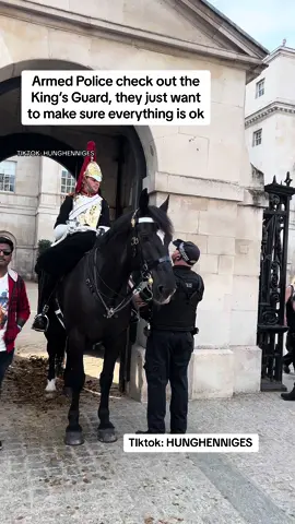 Armed Police check out the king’s guard. #thekingsguard #horseguardsparade #kingsguard #royalguard  #royalfamily #tourists #foryoupage #trendingnow #horse #horsetiktok #viral #funny #fun #animals #police  