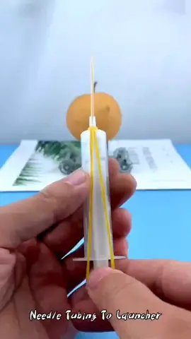 Syringe to launcher #DIY #fyp #abilitytraining #fun #novel #handmade #ingenioussimple #ideas #reuserecycle #childrenstoys #toothpick #syringe #launcher #rubberband 