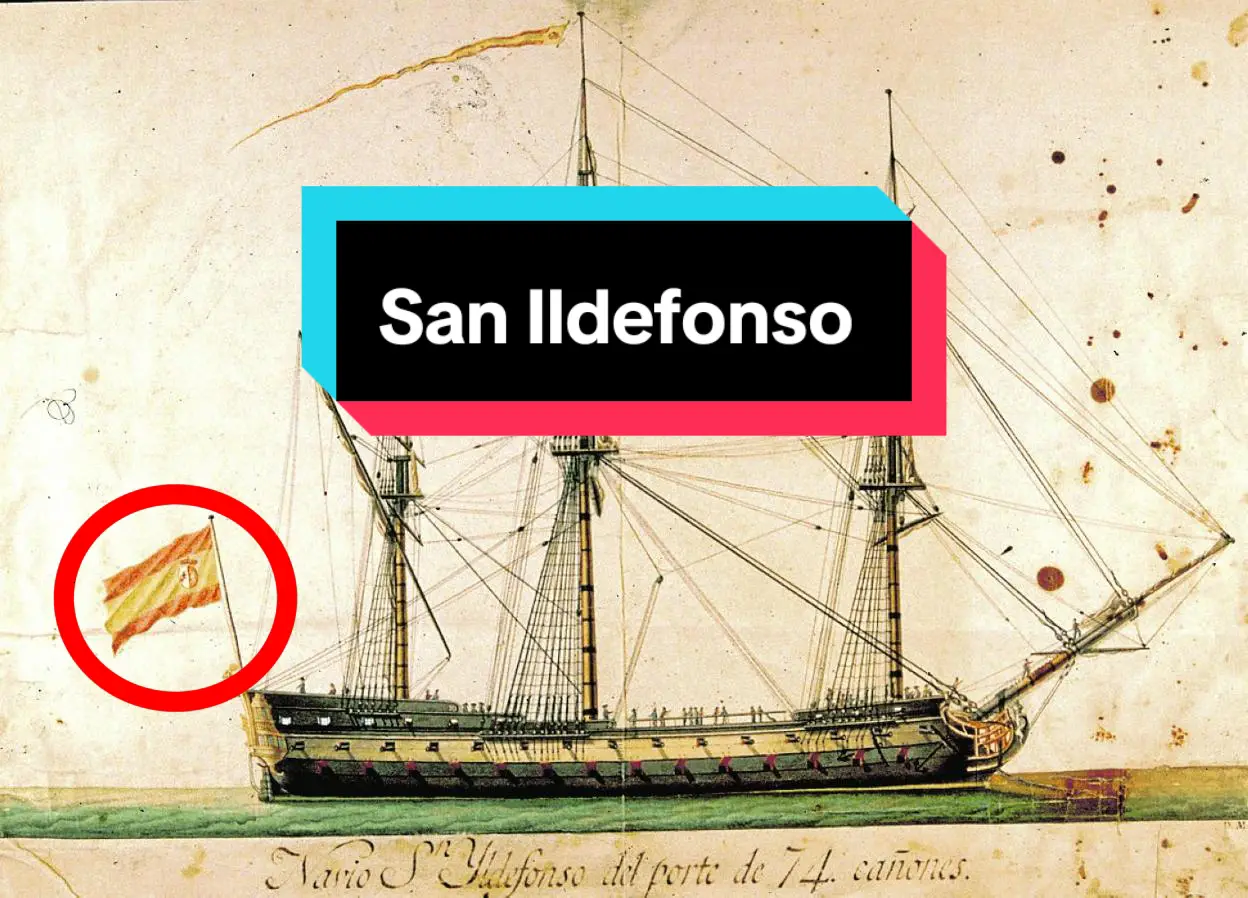 El San Ildefonso, un navío de línea con 74 cañones, fue construido en Cartagena y formaba parte de la Armada Española desde su lanzamiento en 1785 hasta que fue capturado por los británicos en 1805. #navio #imperioespañol #españa #eapaña🇪🇸 #historia #sanildefonso 