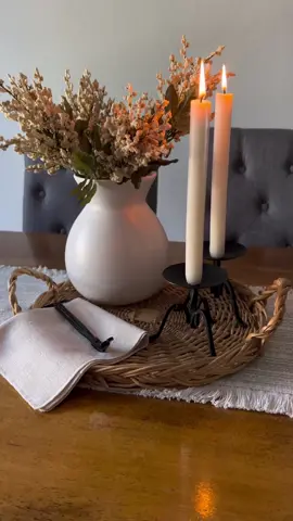 🖤Fall Tray Styling🖤 Im obsessed with my thrifted candle holders. I scored both for $3.99 and they are perfect.  Keeping Fall decor more on the neutral side this year. Loving every minute of Fall🍁 ▪️Shop my home and favorite finds on the @ltk app and my @Amazon storefront  ▪️Like | Comment | Share | Save for later #bermfarmhousedecor #falltraystyling #traditionalhome #fyp #modernfarmhouse #cozyhome #homestyle #traystyling #neutralfall #candlelight #farmhousestyledecor #homedecor #thriftfinds #thrifteddecor #thriftedhome #budgethome 