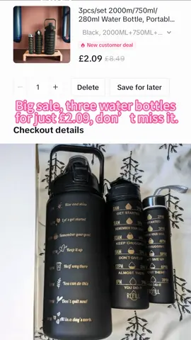 3pcs set 2000m 750ml 280ml Wat#foryou #following #tiktokshop #3pcs #Sports water bottle#outdoor water cup#water cup