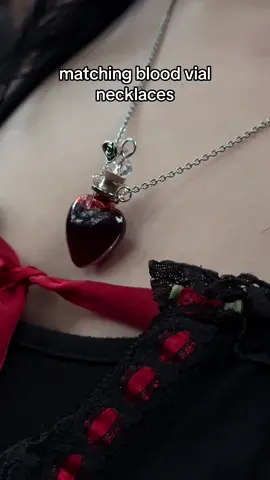 Im obsessed with these  #goth #gothjewelry #gothstyle #gothfashion #bloodvial #matchingnecklaces #vampirejewelry #blood #heartnecklace #vialnecklace 