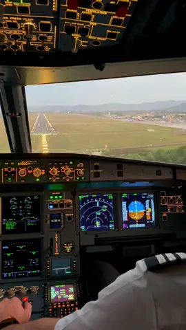 Sunset landing in Tirana Airport 🇦🇱 with Airbus A320, ILS approach runway 17. #tirana #tiranaairport #landing  #aviationlovers #cockpit #instrumentapproach #ILS #fyp 