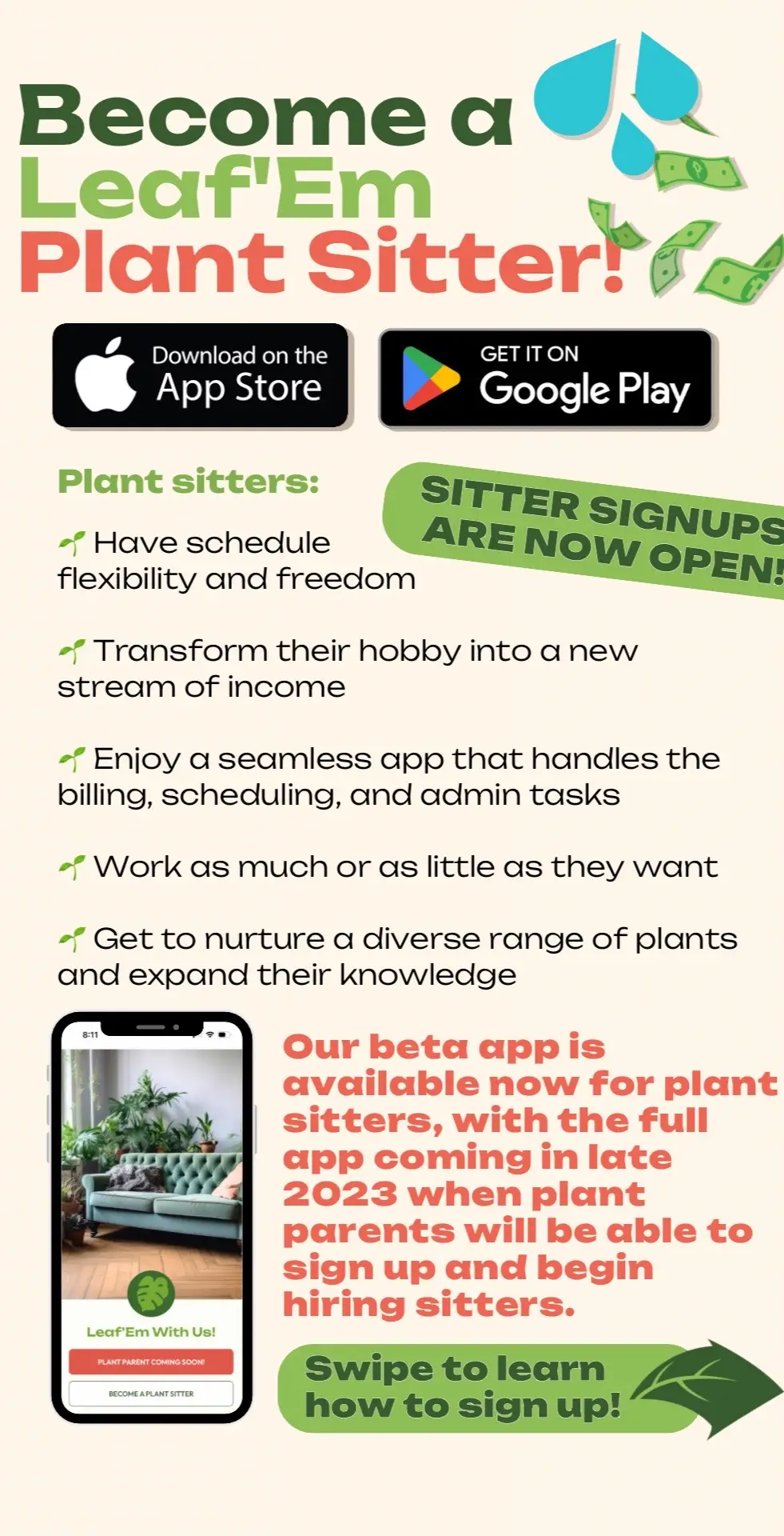 🌱What is the Leaf'Em Water My Plants App? 👉We’re the inclusive app connecting knowledgeable and nurturing plant sitters with plant parents in a simple and accessible experience. 📲 🚨Our beta app is available NOW for plant sitters, with the full app coming in late 2023 when plant parents will be able to sign up and begin hiring sitters. 💵Sign up to become a plant sitter through October 2023 to receive 50% off your background check! (If you have charges in certain counties/states, there may be additional fees that we reserve the right to pass along.) 🪴Follow @leaf_em to stay in the loop! #houseplant #houseplants #plantsitting #plantsitter #plantcare #plantlover #plantlovers #plantparent #plantparents #planty #plantobsessed #plantobsession