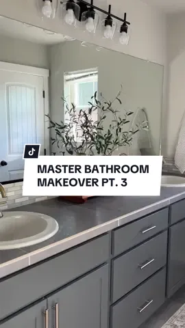 Master bathroom refresh pt. 3!!! ITS BEEN A MINUTE IM SO SORRY. We funally got in the right light fixture and put it up today. Next is patching holes, edison light bulbs and maybe new mirrros?!? What do i do with the huge peice of glass though?! Help! #bathroommakeover #bathroomupgrades #bathroomremodel #homeimprovement #homeupgrades #homestyle #buildergradeupgrade #bathroomdecor #bathroomdesign #homeremodel #homemakeover #fyp #fypシ #fypage 