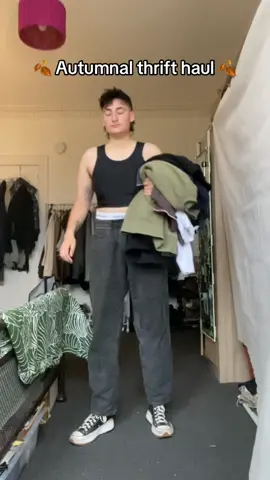 I realise quite a few of these pieces dont go with the jeans and shoes but im lazy so sue me #lesbian #butch #transmasc #butchoutfits #mascoutfits #thrift #haul #autumnoutfits 
