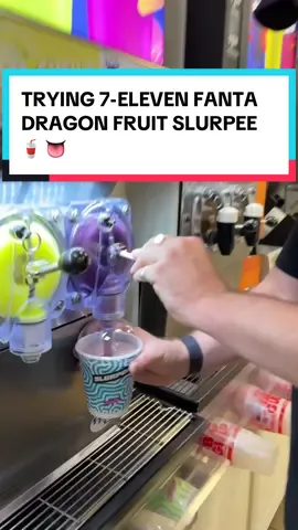 We are back with another 7-ELEVEN taste test!! This time we are trying the Fanta Dragon Fruit Slurpee. Have you tried this one yet?  Also…. The way the voiceover said Fanta 😂😂 #7eleven #7elevenfood #slurpee #usaroadtrip #britishpeopletry 