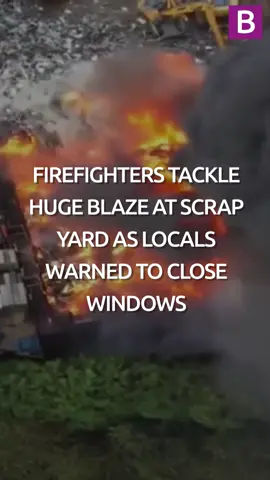 Firefighters tackle huge blaze at scrap yard in Wednesbury as locals warned to shut windows and local primary school closed #firefighter  #fireservice  #Wednesbury  #birmingham