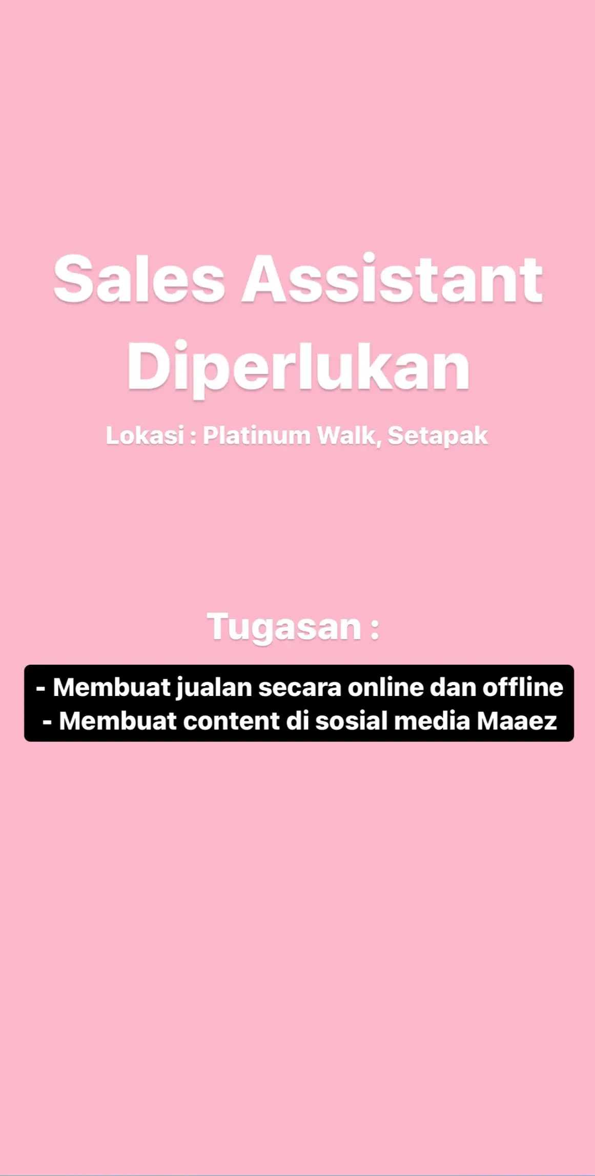 Kalau anda rasa anda adalah orang yang kami cari dan berminat nak jadi sebahagian dari team Maaez boleh DM kami ya ♥️