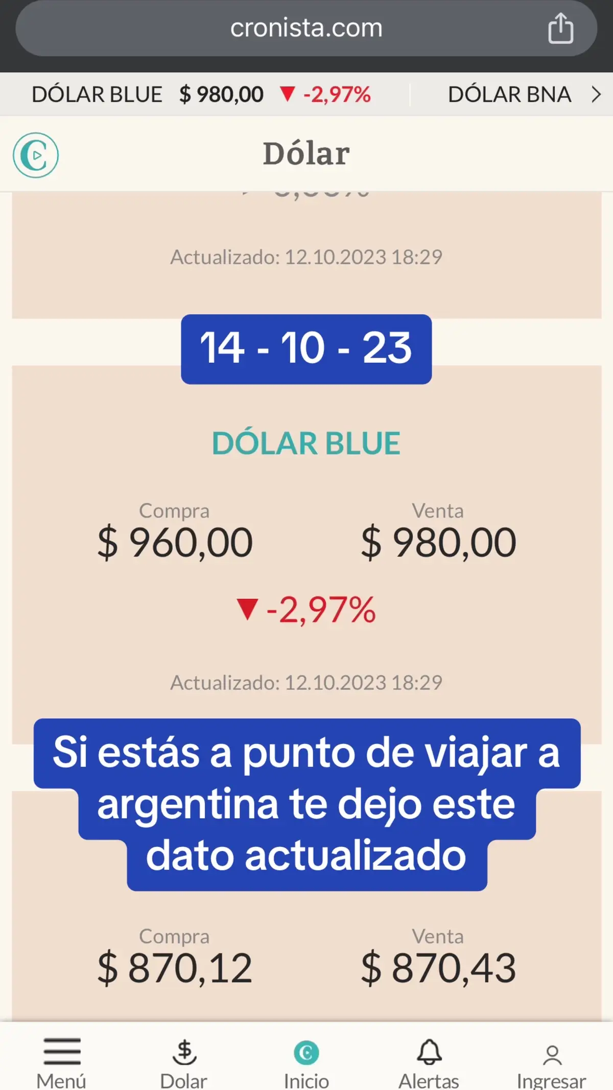 Si estas a punto de viajar a argentina Te dejo el precio actualizado del tipo de cambio del dolar blue  #dolarblue  #argentina #buenosaires   #travel #tiposdecambio 