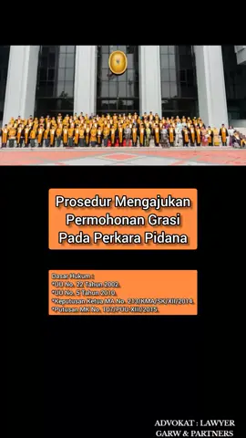 @GARW & PARTNERS ⚖ @GARW & PARTNERS ⚖ @GARW & PARTNERS ⚖ Prosedur Mengajukan Permohonan Grasi Pada Perkara Pidana.  Dasar Hukum :  *UU No. 22 Tahun 2002. *UU No. 5 Tahun 2010. *Keputusan Ketua MA No. 213/KMA/SK/XII/2014. *Putusan MK No. 107/PUU-XIII/2015. #grasi #upayahukumgrasi #pengampunandaripresiden #terpidana #wargabinaan #napi #narapidana #lembagapemasyarakatan #lapas #hukumpidana #hukumacarapidana  #fakultashukum #mahasiswahukum #praktisihukum #advokat #pengacara #lawyer #kuasahukum #penasehathukum #konsultanhukum #hakim #pengadilan #pengadilannegeri #pengadilantinggi #mahkamahagung #mahkamahkonstitusi #MA #MK #EdukasiHukum #BelajarHukum #TahuHukum #TauHukum #NgertiHukum #PahamHukum #MelekHukum #SadarHukum 