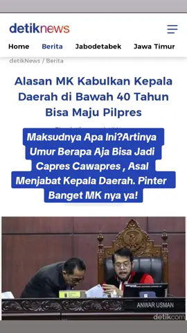 Mahkamah Konstitusi (MK) mengabulkan sebagian gugatan mahasiswa UNS, Almas Tsaqibbirru Re A. Dia mengajukan gugatan dengan harapan kepala daerah yang belum berusia 40 tahun bisa jadi capres/cawapres. Almas meminta agar capres/cawapres berusia paling rendah 40 tahun atau berpengalaman sebagai kepala daerah. Apa kata MK? 