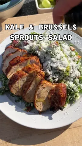 Kale and Brussels Sprouts Salad with California Grapes… loaded with roasted sweet potato, tossed with an insanely easy and delicious Maple Tahini dressing, and garnished with a snowfall of freshly-grated pecorino Romano, this hearty and healthy salad is perfect for Fall. I served it with grilled chicken breast, but feel free to enjoy it with your favorite protein. You can also substitute a variety of roasted squash. Whatever you do, don’t skip adding the sliced Grapes from California. They add an unexpected and juicy burst of flavor with every bite. Added bonus: grapes are loaded with antioxidants and polyphenols to help support a healthy immune system through the colder months #GrapesfromCA #sponsored . Find the full, printable recipe on my blog www.cookprimalgourmet.com (linked in bio)  #recipes #FoodTok #fypシ #asmr #primalgourmet #cooking #grilling #salad 