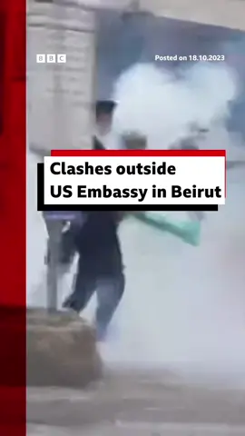 Protests have been taking place outside the US Embassy in Beirut, Lebanon, after an explosion at a hospital in Gaza on Tuesday. #Israel #Gaza #Lebanon #Beirut #USA #BBCNews