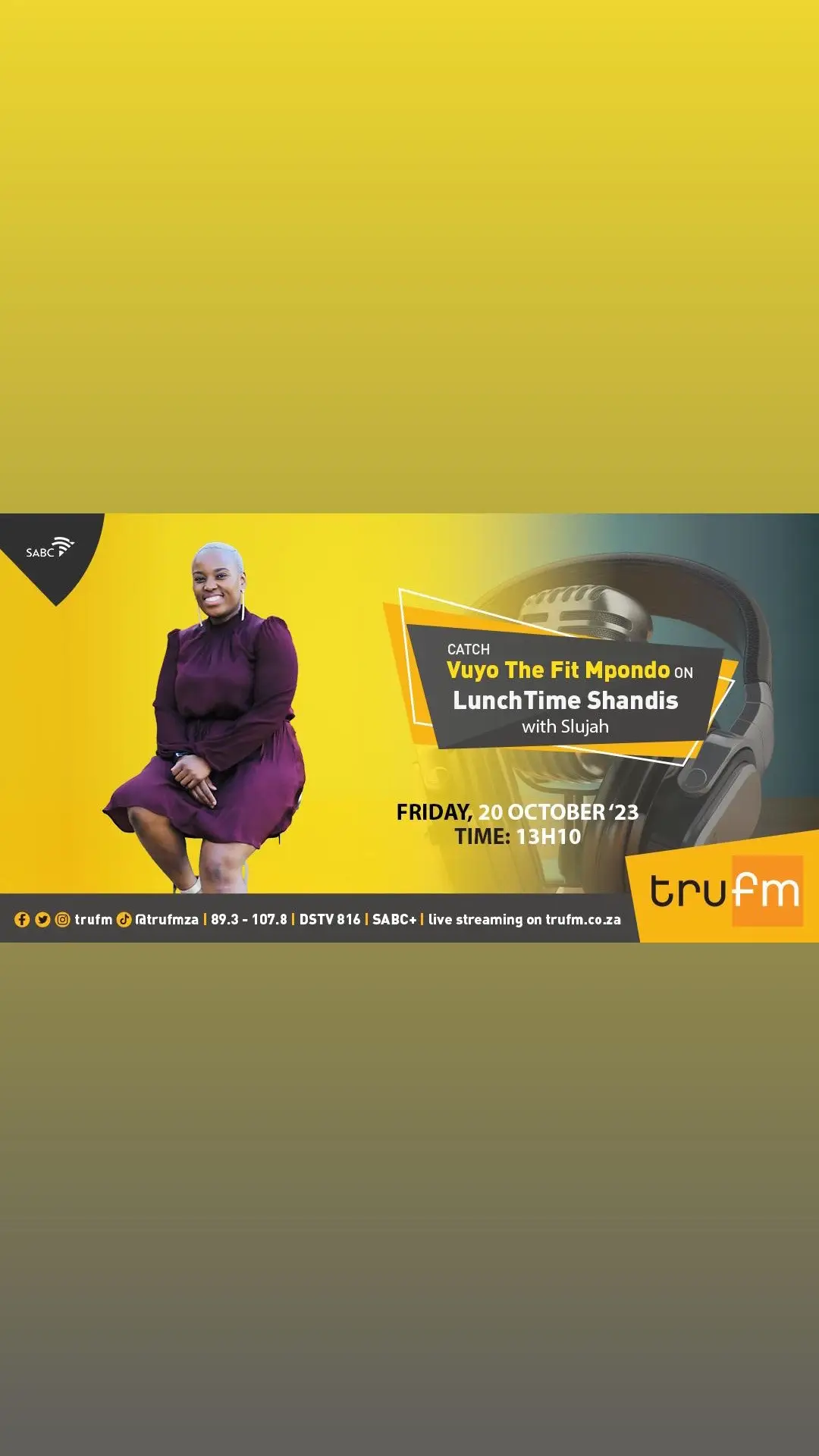 Get to know me better on Trufm Lunch Time Shandis this Friday at 13:10