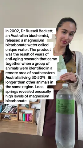 This paragraph is from one of my fav articles on magnesium bicarbonate on a slte called dancingwithwater. Really cool page on water. Magnesium bicarbonate water only exists in liquid form and used to be plentiful in our water thousands of years ago. You can make it at home by mixing magnesium hydroxide powder and CO2 (carbone dioxide) via sparkling water. Its my favourite daily way of getting my magnesium in because its the most cost effective and bioavailable form. I also take magnesium chloride flakes baths at least once a week, magnesium is highly absorbable in water and through the skin. Ill be making a detailed video soon on the role magnesium and bicarbonates play in anti-aging but always remember one supplement wont solve all your problems, laughter, sun, healthy relationships & purpose are also great anti-agers. 🫶🏽 #magnesiumbenefits #antiagingtips 