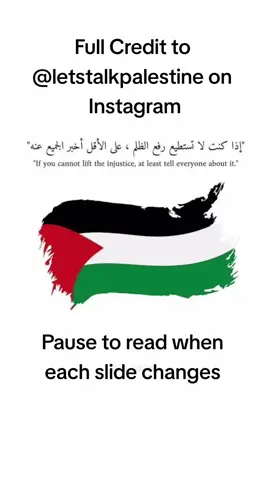 FULL CREDIT to @letstalkpalestine on Instagram. Go check our their content if you are able to. I am posting this specific slide show as it gives a great breakdown of how life is in Palestine and will provide more context for those who are having a hard time educating themselves. While this slide show is a great start understanding what is happening, don't forget to do your own research. Free Palesntine! #gaza #palestine #israel #freegaza #freepalestine #istandwithpalestine 