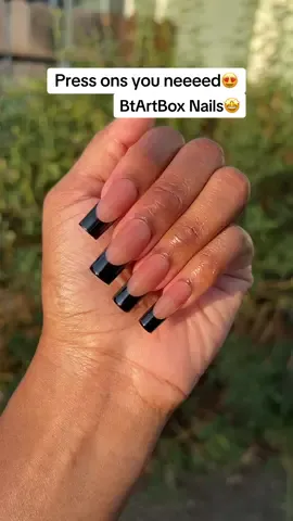 I need all the BT ArtBox Xcoat Tips! They honestly have the best press on nails. The style I am wearing is the square, long black french tip. I applied them using the solid gel glue. 🔗 in b!o 😁 #btartbox #btartboxnails #btartboxgel #btartboxtips #xcoattips #quicknails #frenchnails #pressonnails #nailtok @BTArtbox Nails 