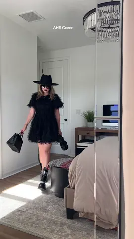 The only American horror story season that mattered: AHS COVEN 🖤 Dress - @Endless Rose  Hat - @Lack of Color  Boots - @Mango  Sunnies - @Gucci  #halloweenideas #costumeideas, #witchy, easy Halloween costume, #ahscoven, Halloween outfit, witch costume, #madisonmontgomery, #halloweenlook #witchyvibes 