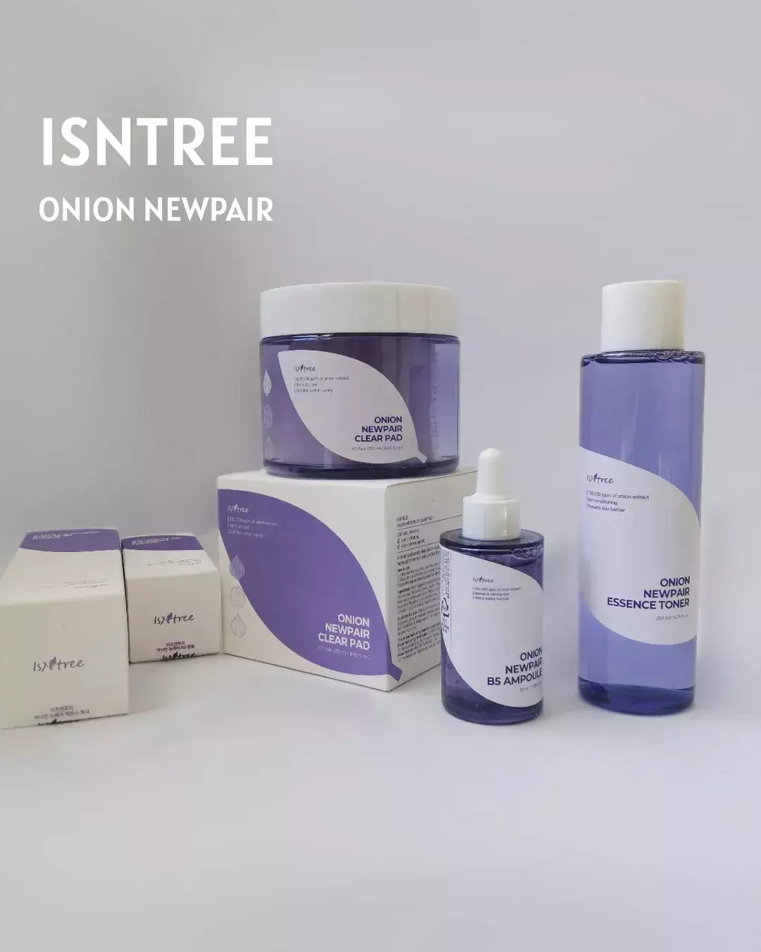 紫玉ねぎを使用したスキンケアライン🧅 Isntree オニオン ニューペア  トナーとアンプルで水分チャージして トラブルの跡をカーミング💜 人口色素は使わず 紫玉ねぎそのままの色 栄養感がぎゅーと詰まった トナー&アンプル ■オニオン ニューペア エッセンス トナー さらっとしたテクスチャーで 肌馴染みが良いです レイアリングして吸収させると しっとりした使用感です ■オニオンニューペア B5アンプル とろんとしたテクスチャで お肌にのばすと浸透が早く べたつきにくくさわやかに 馴染んでいきます ■オニオンニューペア クリアパッド 60枚入り / トナーパッド / 拭き取りパッド 拭き取り＋パックして 肌障壁を取り除き スキンケアの通り道をケア💜 7枚の層の間に たっぷり水分を閉じ込めた ふかふか厚みのある7重パット 250ml大容量エッセンスが 乾く隙なく滴るように水分感を届けます 柔らかくてふわふわなコットン100% 無コーティング、無シーリング処理で なめらかな肌触りです #PR @isntree_jp #isntree #イズエンツリー #オニオンニューペア #スキンケア #韓国スキンケア