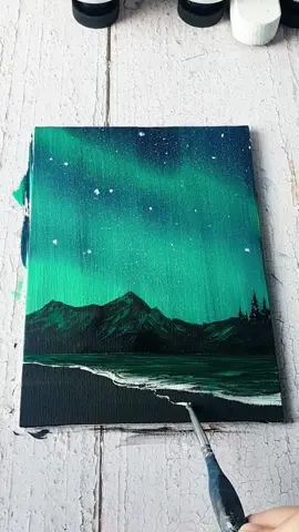 aurora night sky ✨️💚 acrylic painting on 5x7