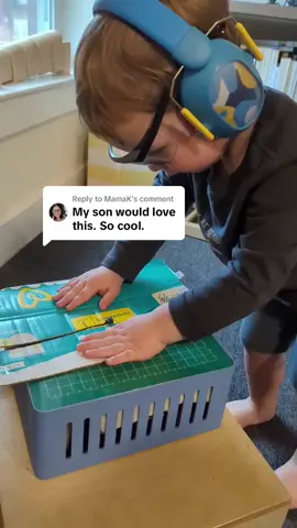 Replying to @MamaK Safe and easy enough to cut your own diaper box! Here’s Milo (our 2yo Chief Testing Officer) back at it again with one of our prototypes!    While we encourage safety precautions including not touching the tool, kids are kids which is why we are making sure it stays safe in case they do! #cardboard #cardboardcrafts #cardboardtoys #stemtoys 