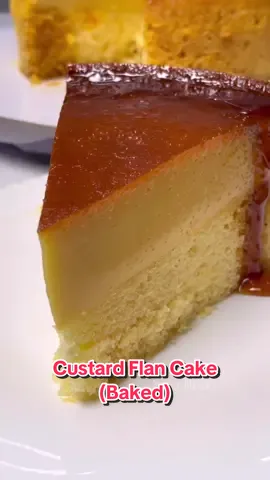 Custard Flan Cake🍮#baked #recipe⤵️ ✔️Caramel Syrup 3/4 cup sugar [150 grams] 1/4 cup water [60 ml] ✔️Custard Flan 4 whole eggs [large] 1 tsp vanilla [5 ml] 1 can condensed milk [300 ml] 1 can evaporated milk [360 ml] ✔️Cake Batter 4 egg yolks [large] 1/4 cup sugar [50 grams] 1/4 cup oil (any cooking oil) [60 ml] 1/4 cup fresh milk (or water)  [60 ml] 1/2 tsp vanilla extract [2.5 ml] 1 cup cake flour [120 grams] 1 tsp baking powder [5 grams] 1/4 tsp salt [1 gram] ✔️Meringue 4 egg whites [large] 1/4 tsp cream of tartar [1 gram] 1/4 cup sugar [50 grams] * Bake pan size: 8 x 3 inches * Bake in a preheated oven @ 170°C or 350°F for about 60 mins. or more until the cake springs back when pressed in the top middle.  ❗️Baking time may vary on the size & depth of the cake pan and on the type & heat function setting of the oven.  #custard #cake #lecheflan #baking #tutorial #baketok #yeastmodeph 