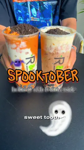 start off the spooky season with some boba! 👻 📍r&b tea, 1889 university ave #105, riverside got the thai tea 🧋stormy which is a blended brewed thai tea smoothie with cheese foam! ☁️  it was super refreshing and rich in flavor especially with the cheese foam. 🧀 boba was perfectly sweet and chewy while still holding a bit of firmness to not be too mushy. the worker was also kind enough to get the extra parts of the drink that didn’t fit into the cup into another. appreciate it man 🫡 10/10 #food #Foodie #FoodTok #fyp #grub #milktea #boba #riverside #socal #asmr #mukbang #eats #drinks #foryou #tiktokfood #halloween #spooktober 