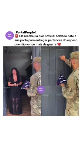 🚨 Ela recebeu a pior notícia: soldado do exército bate à sua porta para entregar pertences do esposo dela que não voltou mais da guerra 💔 #portalpurple #fypシ #noticias #war #americansoldier #veteran #ussoldier #usnavy 