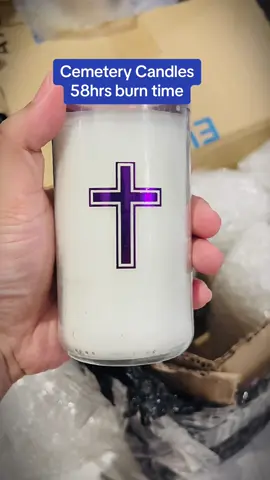 Flair Smokeless Small Glass Candle with Colored Lid and Cross Sticker (58hrs burn time) 12cm tall