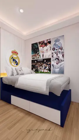 kamar 3,1 x 2,8 meter dengan tema real madrid x ronaldo, ada yang suka real madrid pas zaman itu? semoga suka ya #bedroom #bedroomdesign #realmadrid #halamadrid #ronaldo 