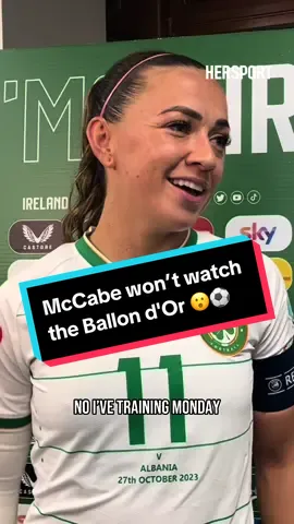 Katie McCabe isn’t going to get to watch the Ballon d'Or ceremony, in which she is nominated 😅  💬 “I might get to stick it on” the Ireland skipper said last night, after scoring a hatrick and providing two assists in their 5-1 win over Albania 🇦🇱. #katiemccabe #BallondOr #irishwnt 
