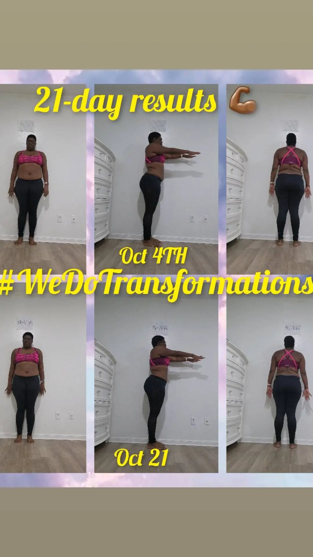 Here are my results from the October 21-day transformation challenge. I am down 10 lbs in 2 months. Not typical ,but it's what's possible if you stay Consistent. I lost 5 lbs last month and 5 lbs this month. 💪🏾🦵🏾Consistency is key #trending #fyp #WDT #21daytransformationchallenege #weightloss #myjourney #keepgoing #nevergiveup #PUSH 