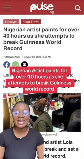 Nigerian Artist paints over 40 hours as she attempts to break Guinness world record. #pulsenigeria247 #pulsenews #guinnessworldrecords #pulsenigeria 