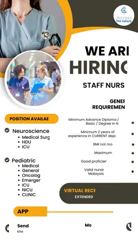 GREAT NEWS NURSES! The Virtual Recruitment for Jeddah has extended to 9 November 2023. Grab your chance now! For those who are interested to join, send your CV now at klrecruitment@acrossthegalaxy.net #malaysianurse #malaysianurseinsaudi #malaysia #nursing #opportunities #overseasemployment #foryourpage #fyp #nurses #saudiarabia #workabroad #vacancy #vacancysaudi 