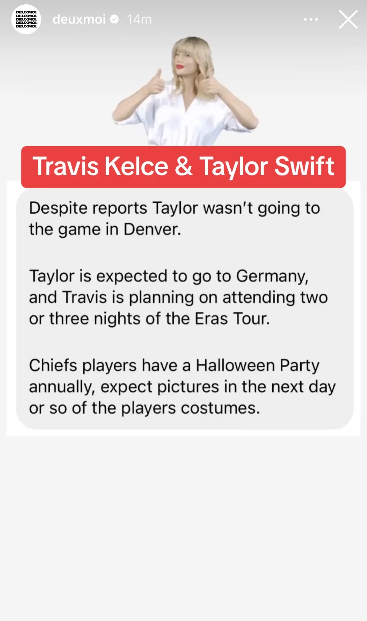 More Deuxmoi but this one has been floating around outside of deuxmoi as well. So very likey since Travis did mention Halloween plans on New Heights ✨ . . . #traviskelce #taylorswift #tayvis #swifttok #traviskelce87 #kcchiefs 