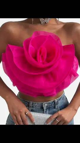 Hot Pink Floral Tulle Crop Top Elegant fusia pink sleeveless crop top with a rose flower design made of tulle swirl.  Available sizes: XS(2), S(4), M(6), L(8/10) #Pink #Rose #Tulle #CropTop #TubeTop  LuxFashionGalleria.com ✨🛍️🏬💫