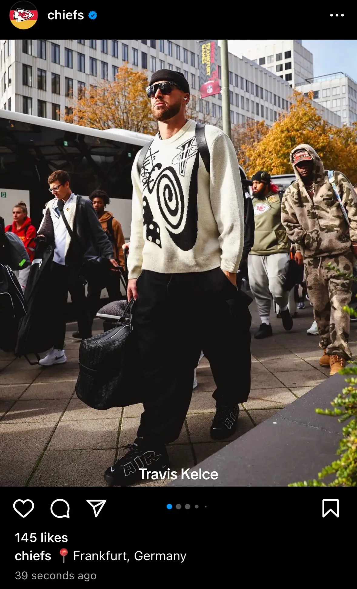 Travis Kelce has arrived in Frankfurt, Germany ✨ . . . #traviskelce #kcchiefs #germany #miamidolphins #nflfootball 