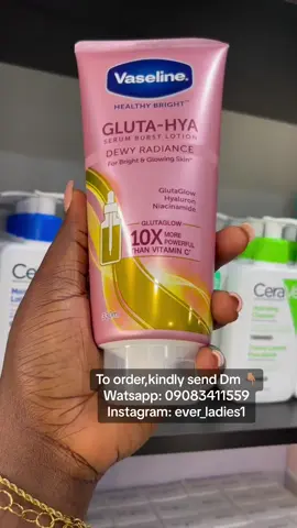 🌻Vaseline Gluta Hya Dewy Radiance N12,000 🌻Vaseline Daily Protection & Brightening SPF 50 N12,000 🌻Vaseline Gluta Hya Overnight Radiance Repair N12,000 🌻Vaseline Gluta Hya Niacinamide Tone-Up N12,000 🌻We sell only Original Skincare products tani from Uk, USA, KOREAN skin care 📌TO  PLACE ORDER send us a dm, or send a message via watsapp to 09083411559 (my response is faster there) 🌻Kindly follow us on IG @ever_ladies1 ✅delivery or waybill to any location in Nigeria  ✅Outside Nigeria we ship nation wide via DHL 🌻Kindly follow us on IG @ever_ladies1  #everskincare #skincare #evercosmetics  #skincareroutine #makeup #skin #skincareproducts #SelfCare #skincaretips #antiaging #glowingskin #wellness #cosmetics #facial #healthyskin #grwmskincare #beautiful #acne #serum #skincarecommunity #fashion #naturalskincare #nightroutine #makeupartist #buyskincareonline #wholesaleskincare #organic #daytimeskincareroutine #skincareroutine #wholesaleskincare  #fypskincare #exploreskincare #skincareroutine #bodylotion #grwmskincare #buyskincareonline #skincarestoreinlagos #abujaperfumestore #skincarestoreinnigeria 