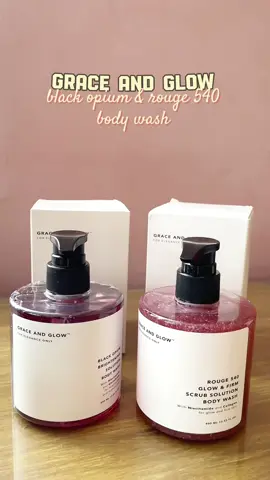 it really makes me smells so good & expensive all day! i'm really obsessed with these two 😌🩷 #fyp #bodywash #graceandglow #graceandglowbodywash #blackopium #rouge540 #bodywashrecomendation #bodycare #bodycareroutine #whitening #niacinamide #foryoupage 